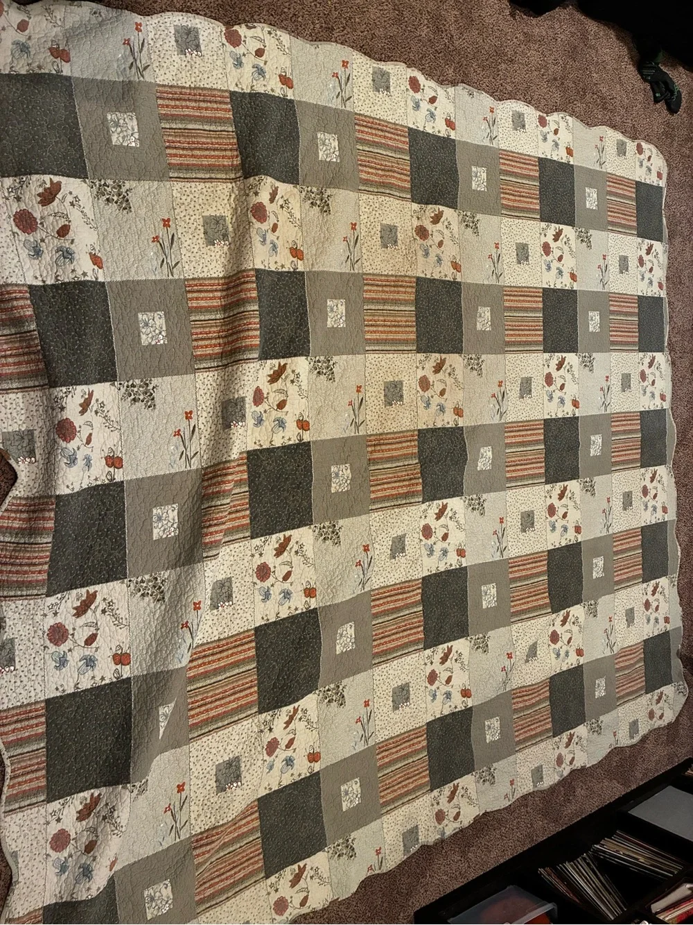 Cottagecore farm core granny core Patchwork king Quilt Brown Cream pillow shams
